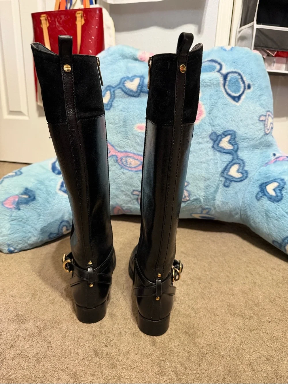 Tory Burch Black Leather & Suede Over-the-Knee Riding Boots